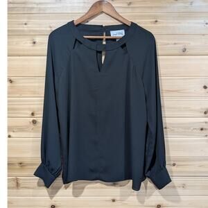 Joseph Ribkoff Top Womens 10‎ Black Classic Blouse Keyhole Long Sleeve